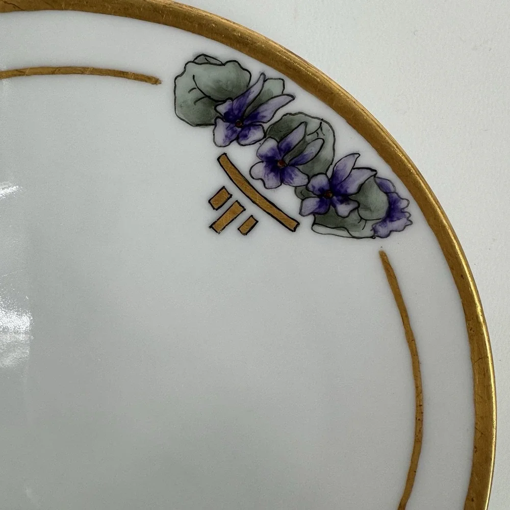 Vintage Thomas Bavaria Hand Painted Violets Plate Gold Trim Artist‎ Signed